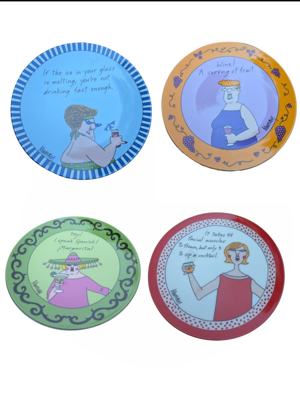 Murray's Law Set of 4 Humorous Cocktail / Appetizer Plates Cartoon Illustrations
